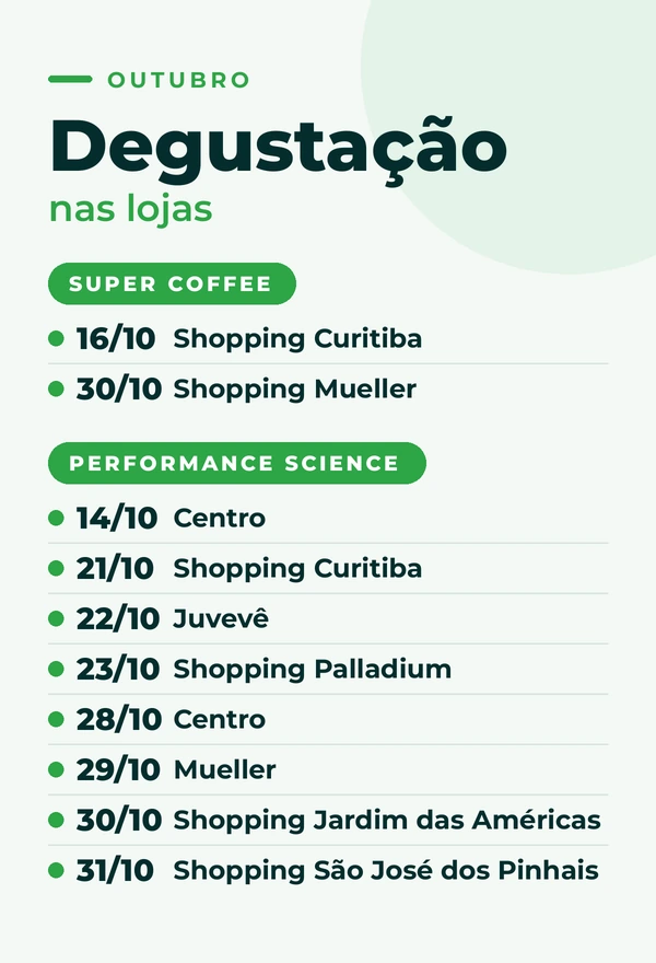 Degustação nas lojas em outubro: datas e lojas. Clique para ver as lojas físicas.